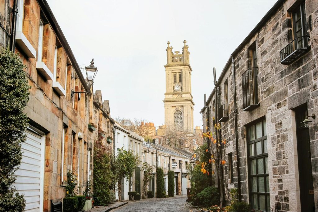 Quiet Stockbridge street with stone houses