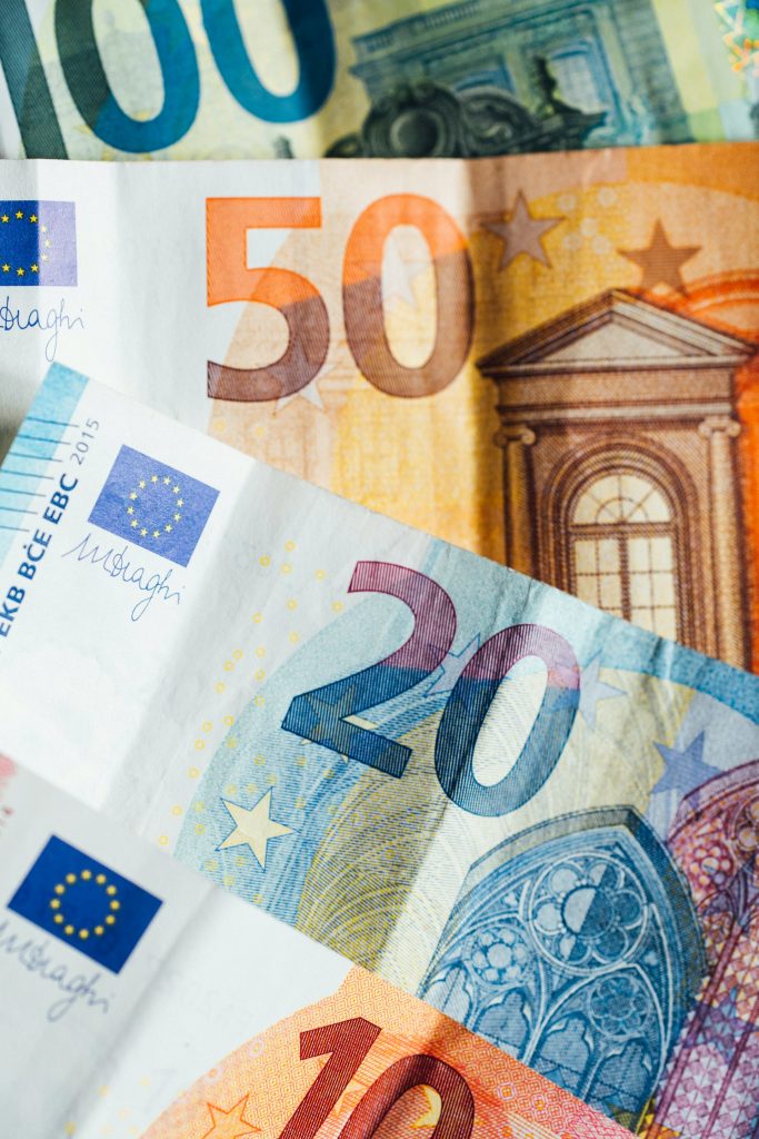 Euro banknotes showing common currency in Vienna.