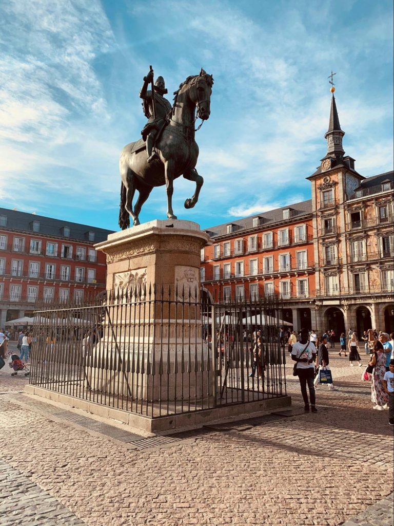 Equestrian statue in Madrid’s Plaza Mayor