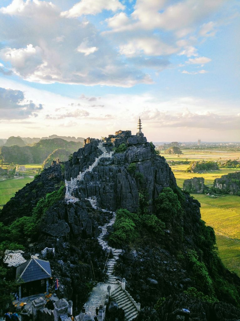 Stone steps to a mountain pagoda viewpoint in Ninh Binh, Vietnam (Hang Mua / Mua Cave)