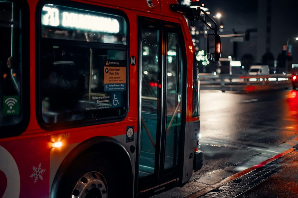 Los Angeles Metro bus at night on city street